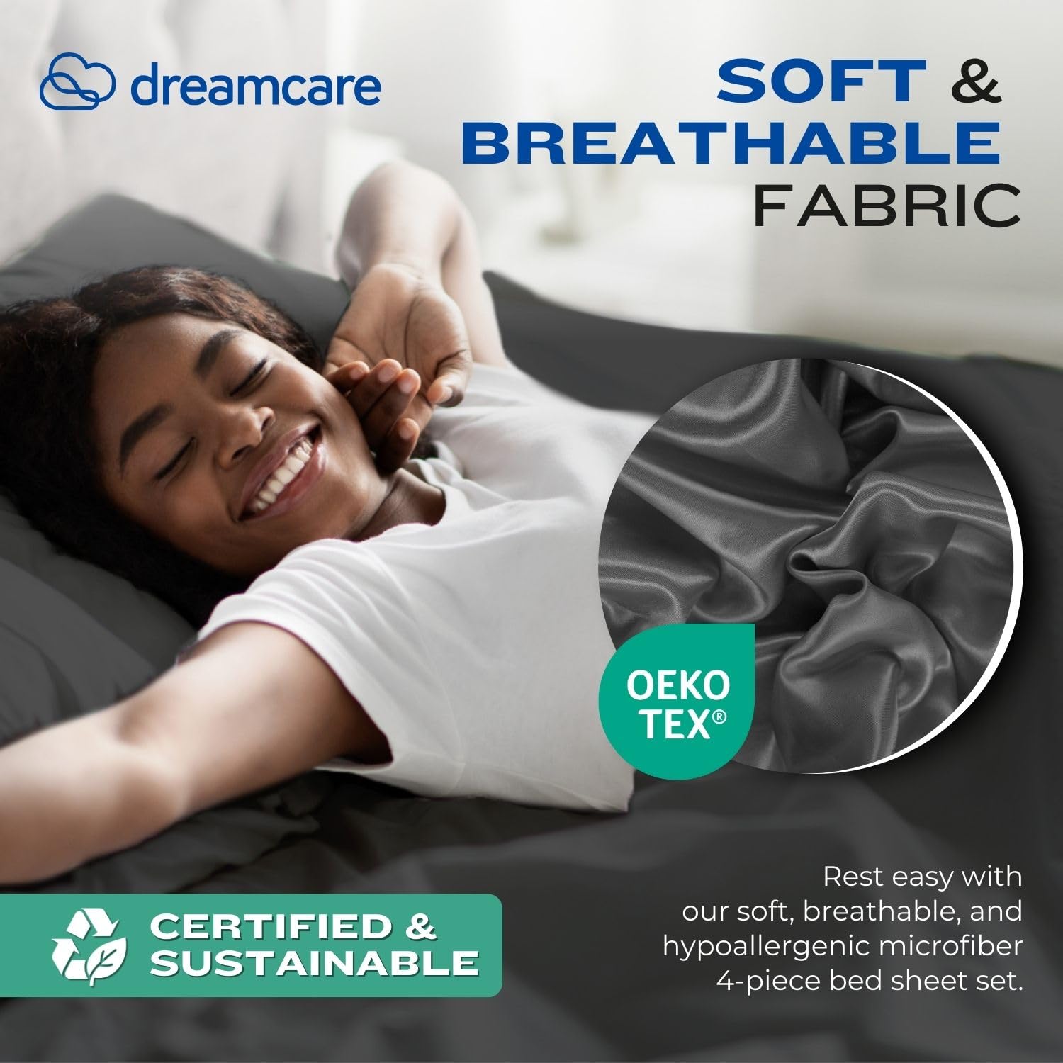 DREAMCARE ensemble draps Queen installé sur lit, apparence soignée immédiate