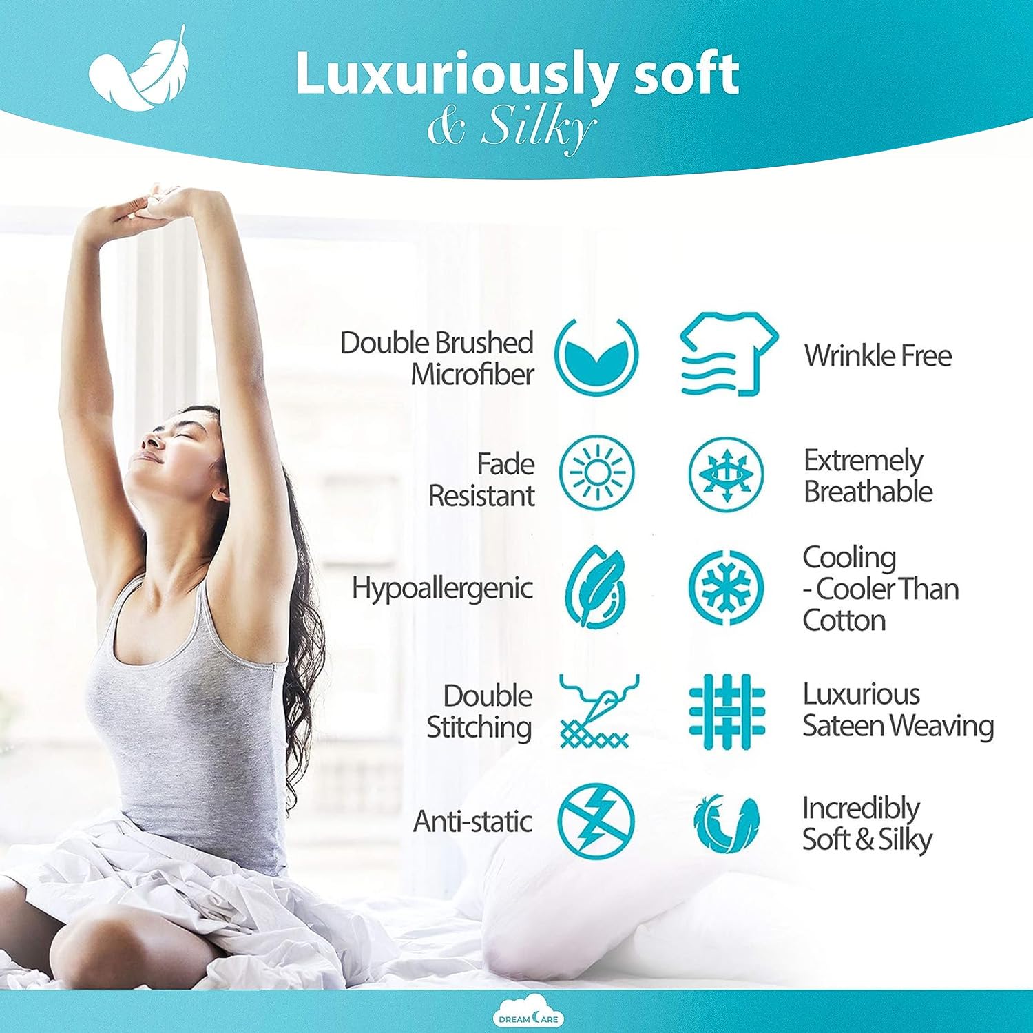 DREAMCARE quatre taies d'oreiller alignées qualité de couture et finition durable