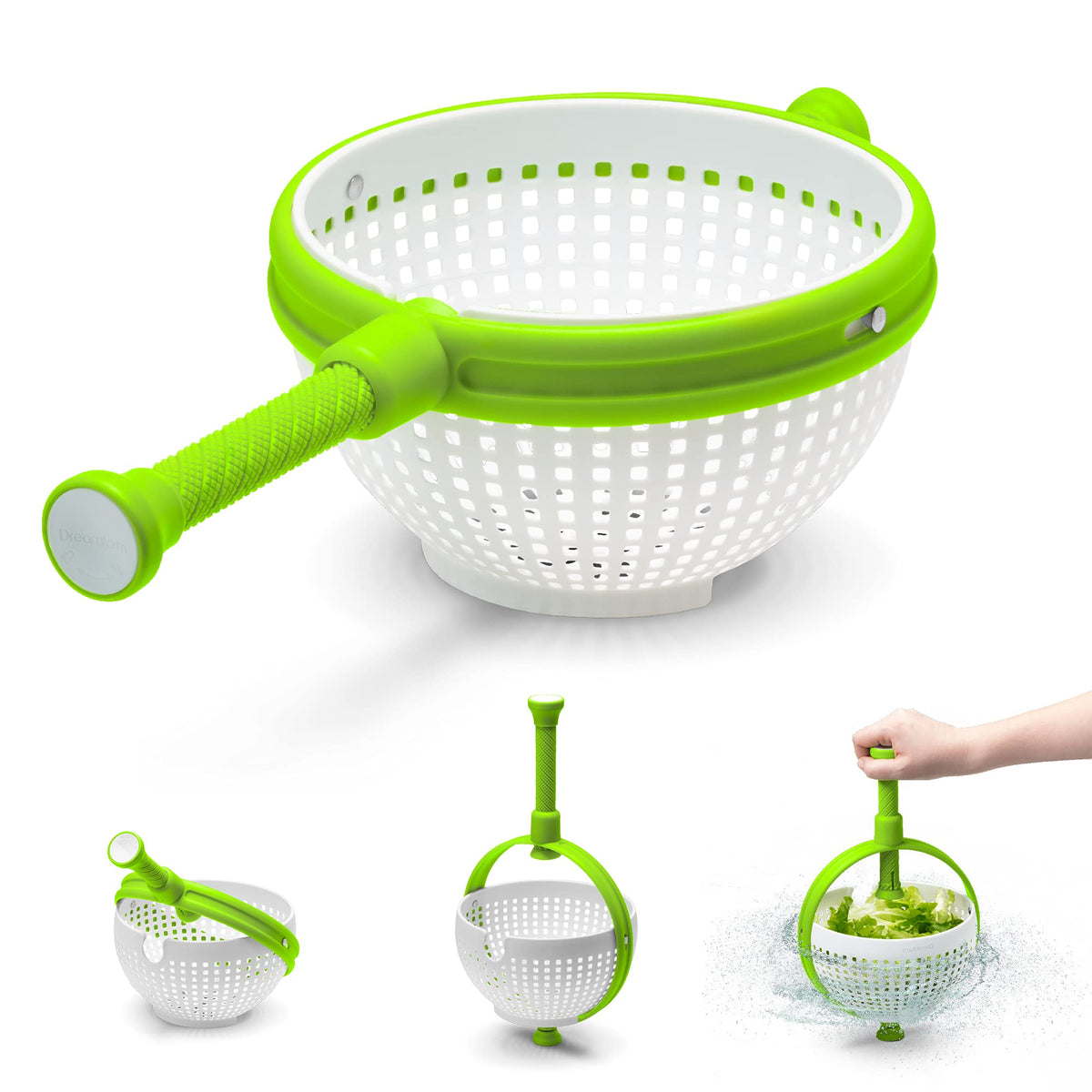 Dreamfarm Spina vue de face montrant essoreuse compacte et rangement pratique