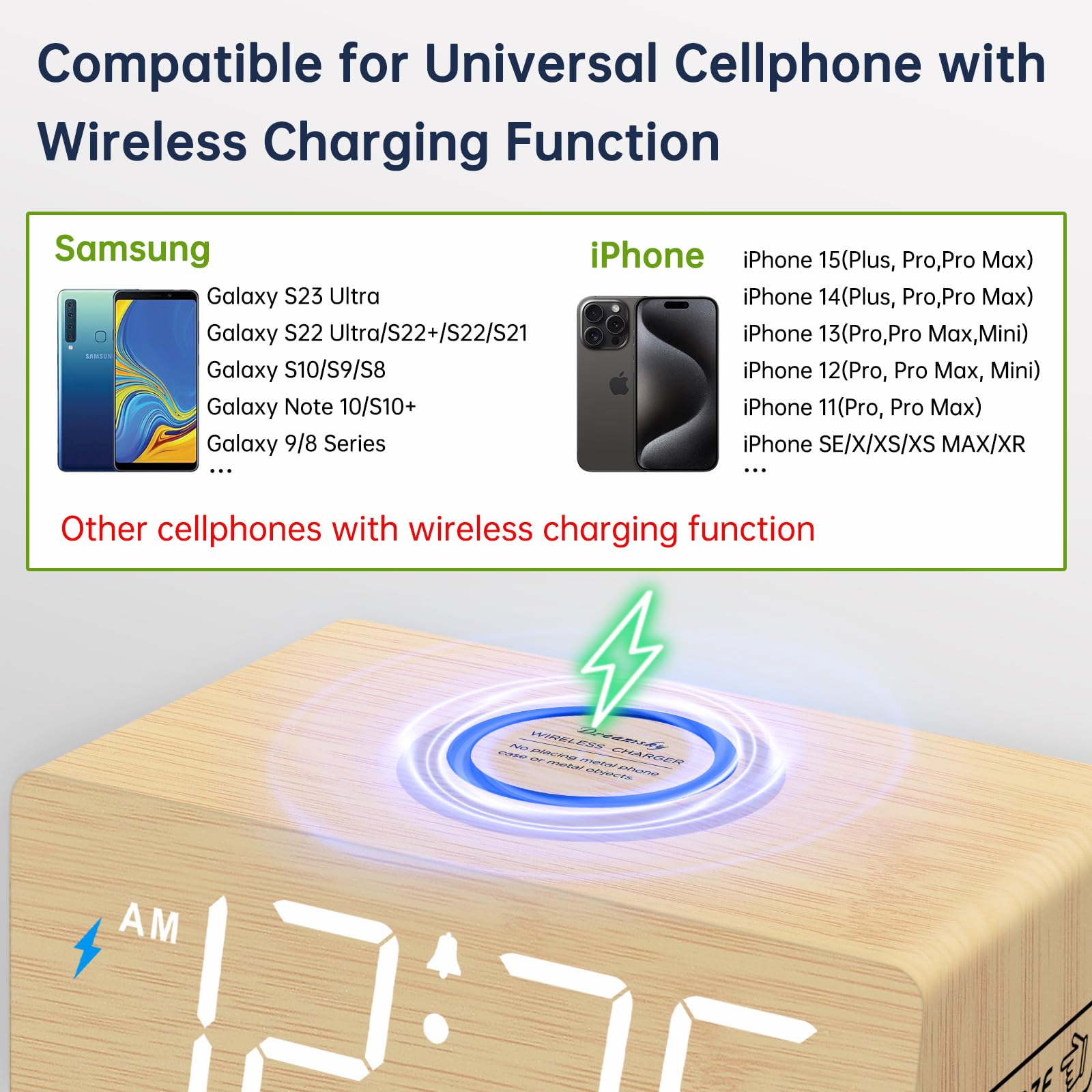 DreamSky chiffres lumineux 1.8" affichage large pour lecture facile au lit