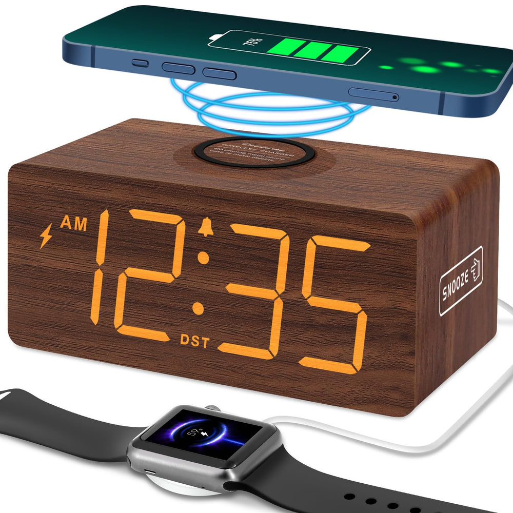 DreamSky vue de face de l'horloge bois avec grands chiffres lisibles et esthétique apaisante