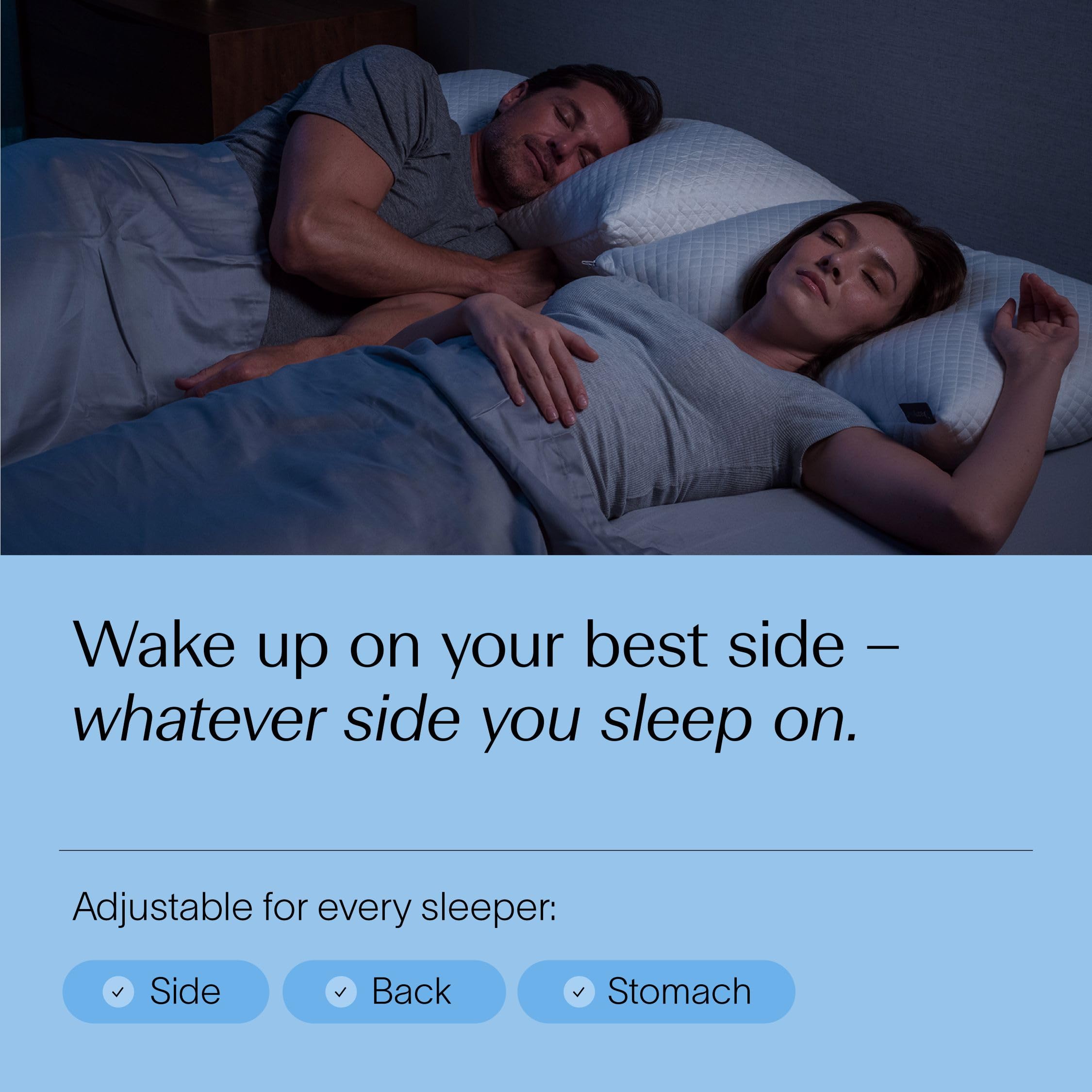 DreamyBlue oreiller en situation sur un lit, confort et ajustement visibles