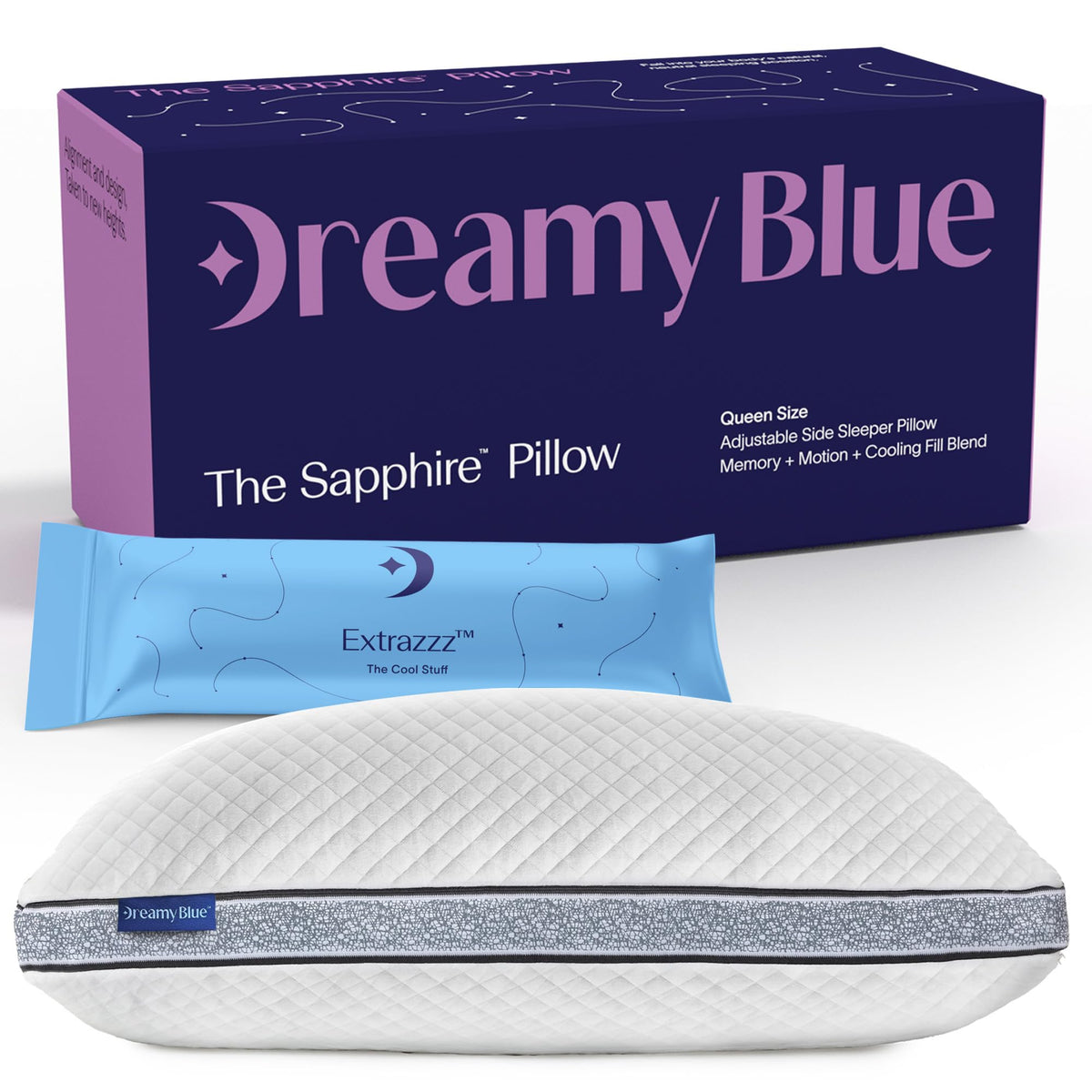 DreamyBlue vue face avant oreiller Queen maintien ergonomique