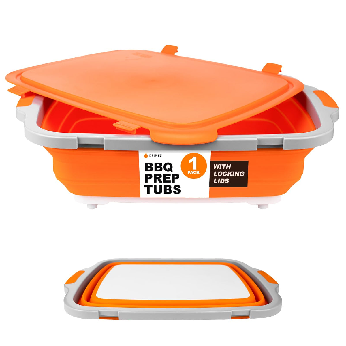 Drip EZ vue avant du bac pliable orange, transport facile