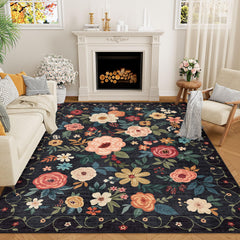 DUKINO vue avant du tapis 5x7 montrant motif floral élégant et contraste