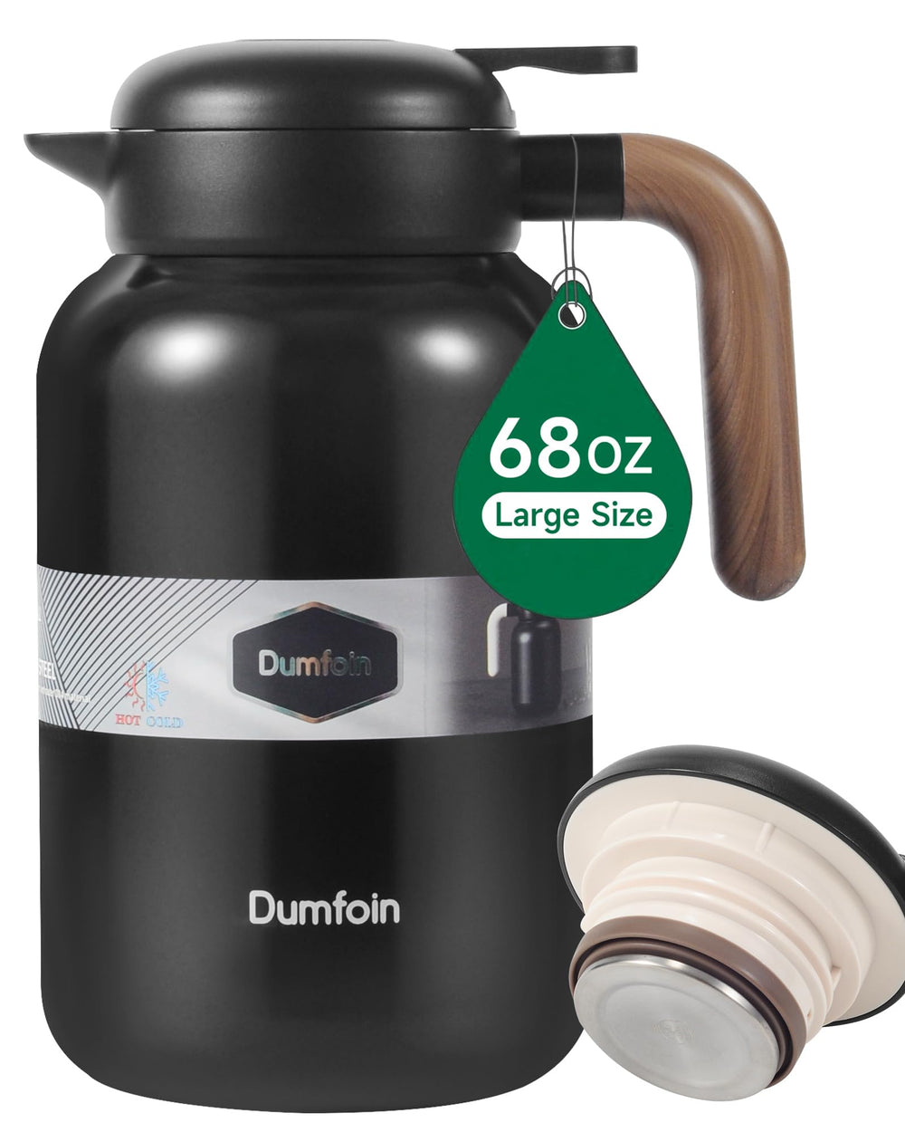 Dumfoin carafe mat noire face avant montrant design élégant et capacité 2 L