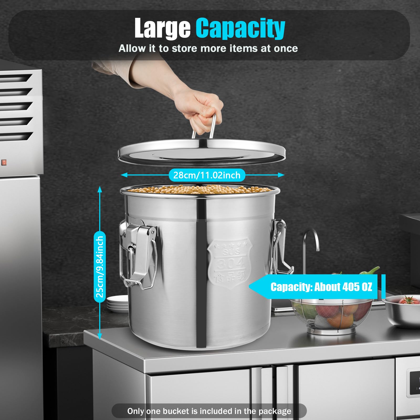 DYNAMI comparaison de taille avec une main illustrant capacité 12 L