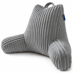 E-Yoochi face avant du coussin de lecture gris montrant soutien dorsal et accoudoirs confortables