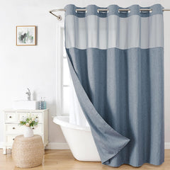 eacheope rideau devant bleu-gris pour une salle de bain élégante