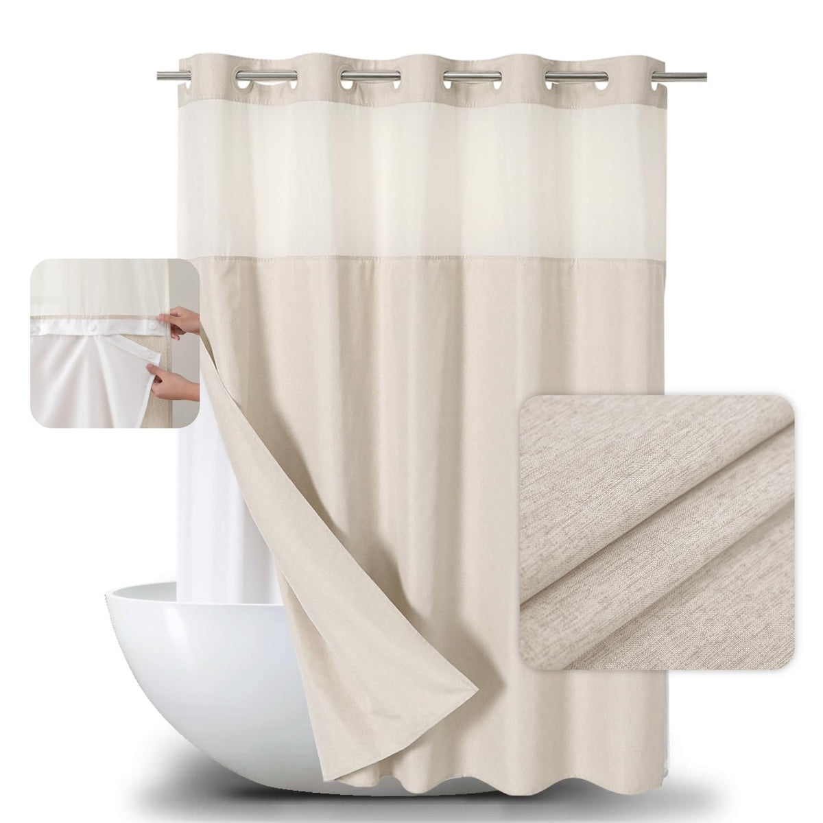 eachope rideau de douche devant, design crème élégant et fonctionnel