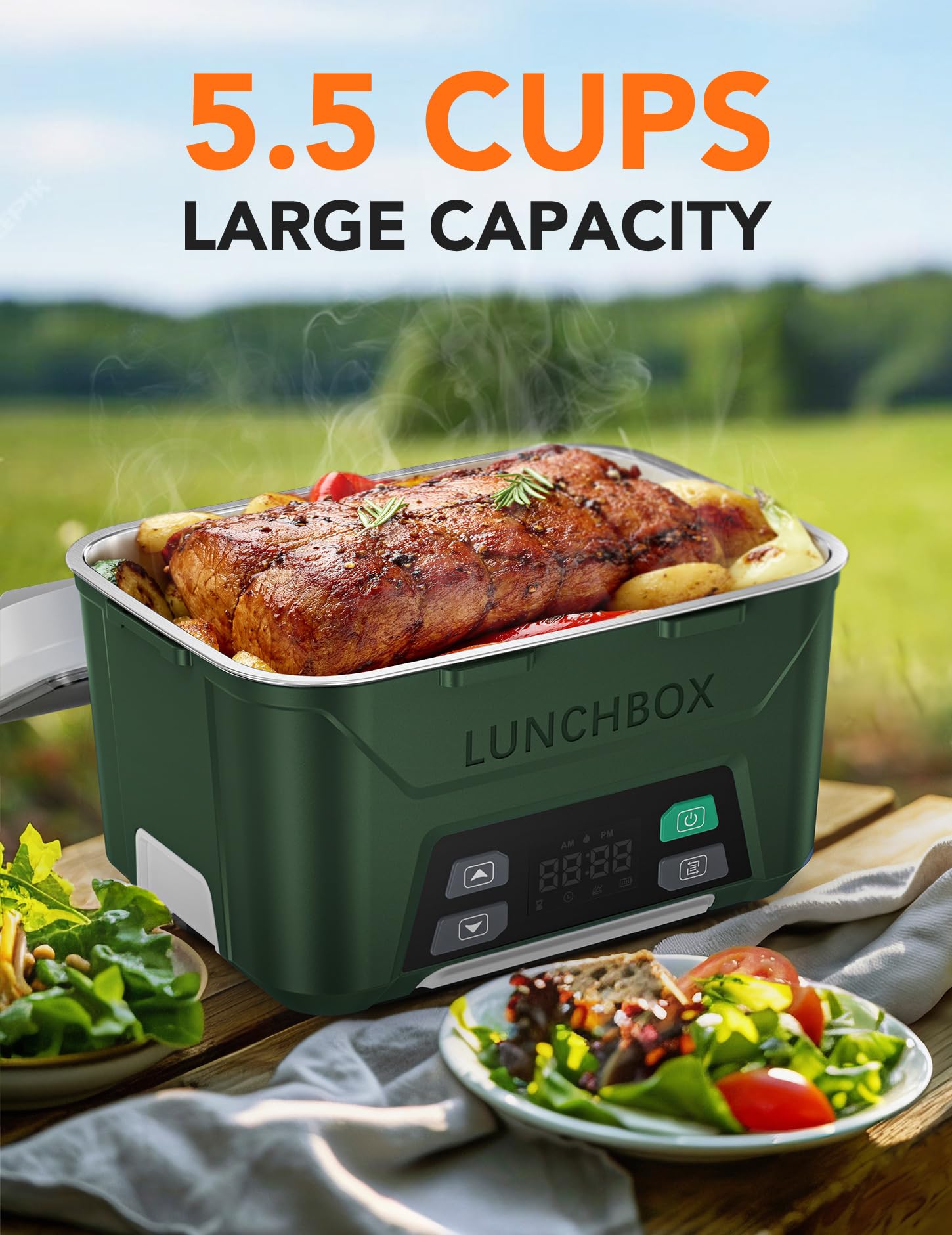 east oak boîte chauffante en usage sur un bureau pour repas chaud au travail