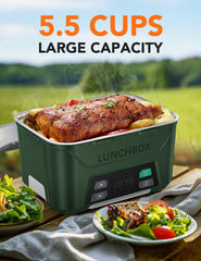east oak boîte chauffante en usage sur un bureau pour repas chaud au travail