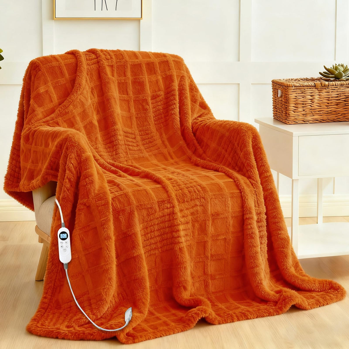 Eastsora plaid chauffant face avant montrant couleur orange et coupe, confort immédiat