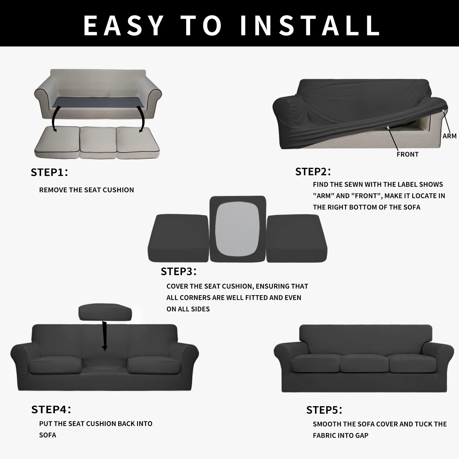 Easy-Going comparaison dimensions illustrant ajustement pour 3 coussins