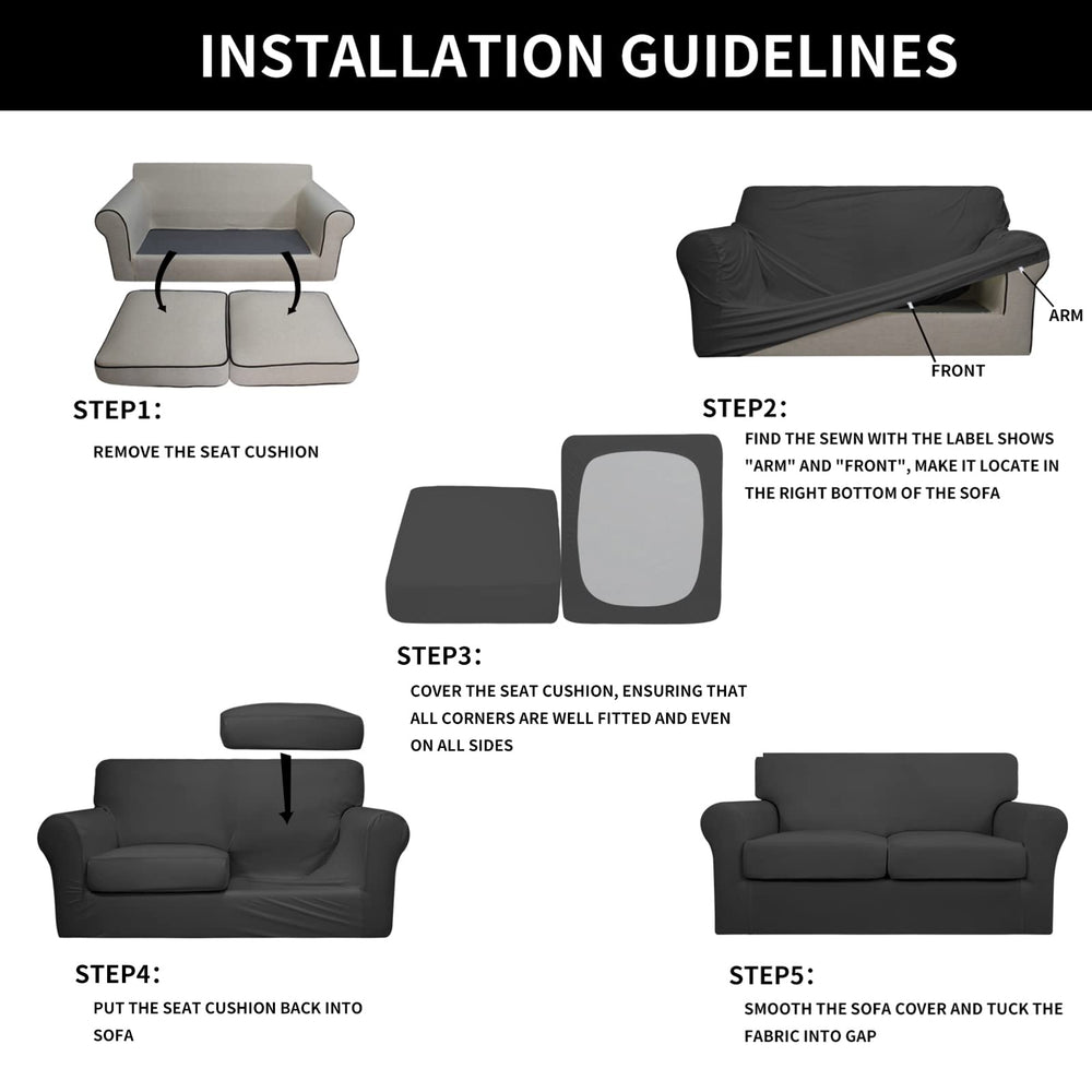 Easy-Going comparaison taille montrant l’ajustement sur canapé 2 coussins