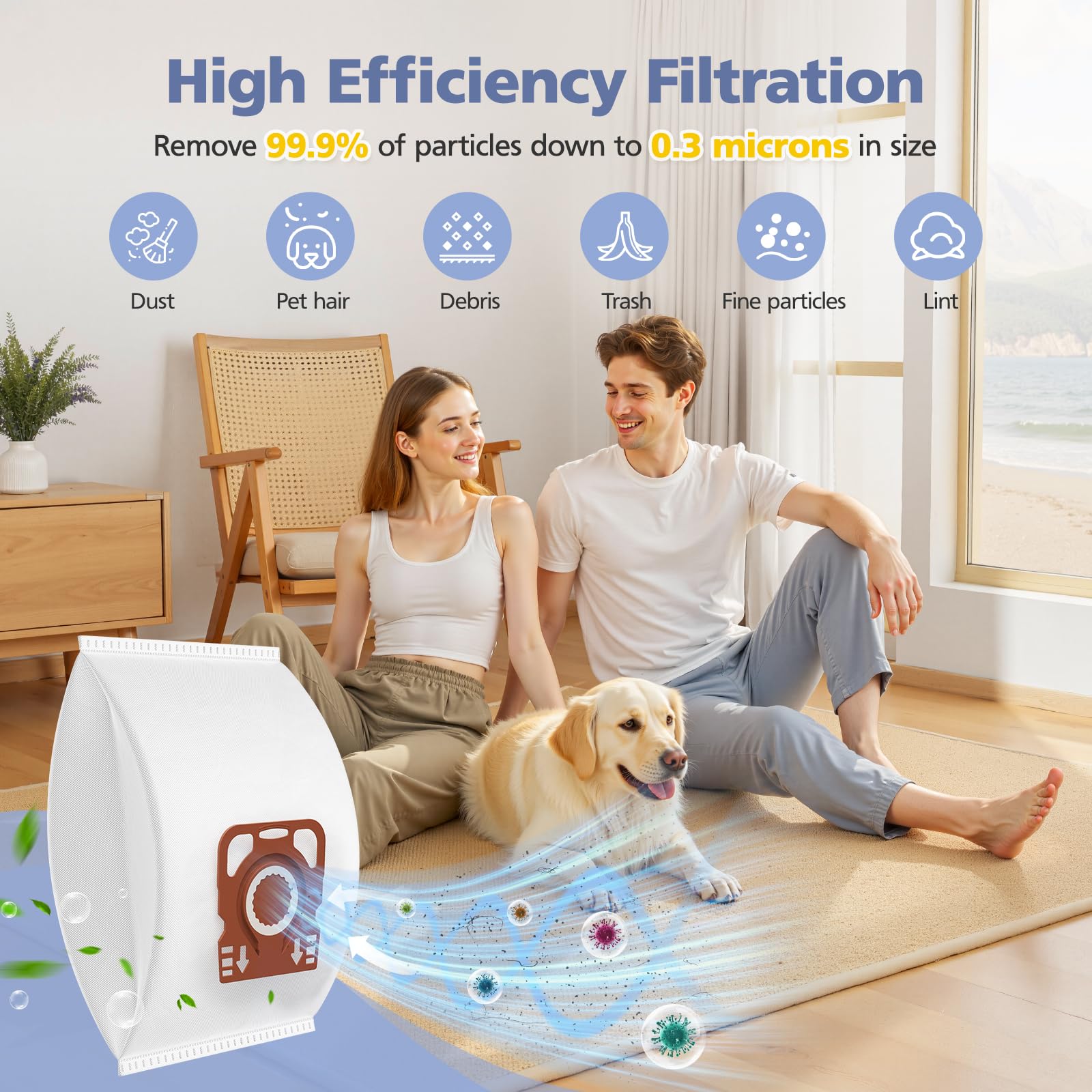 Sacs Ecleanfy insérés dans un aspirateur Miele Guard illustrant compatibilité