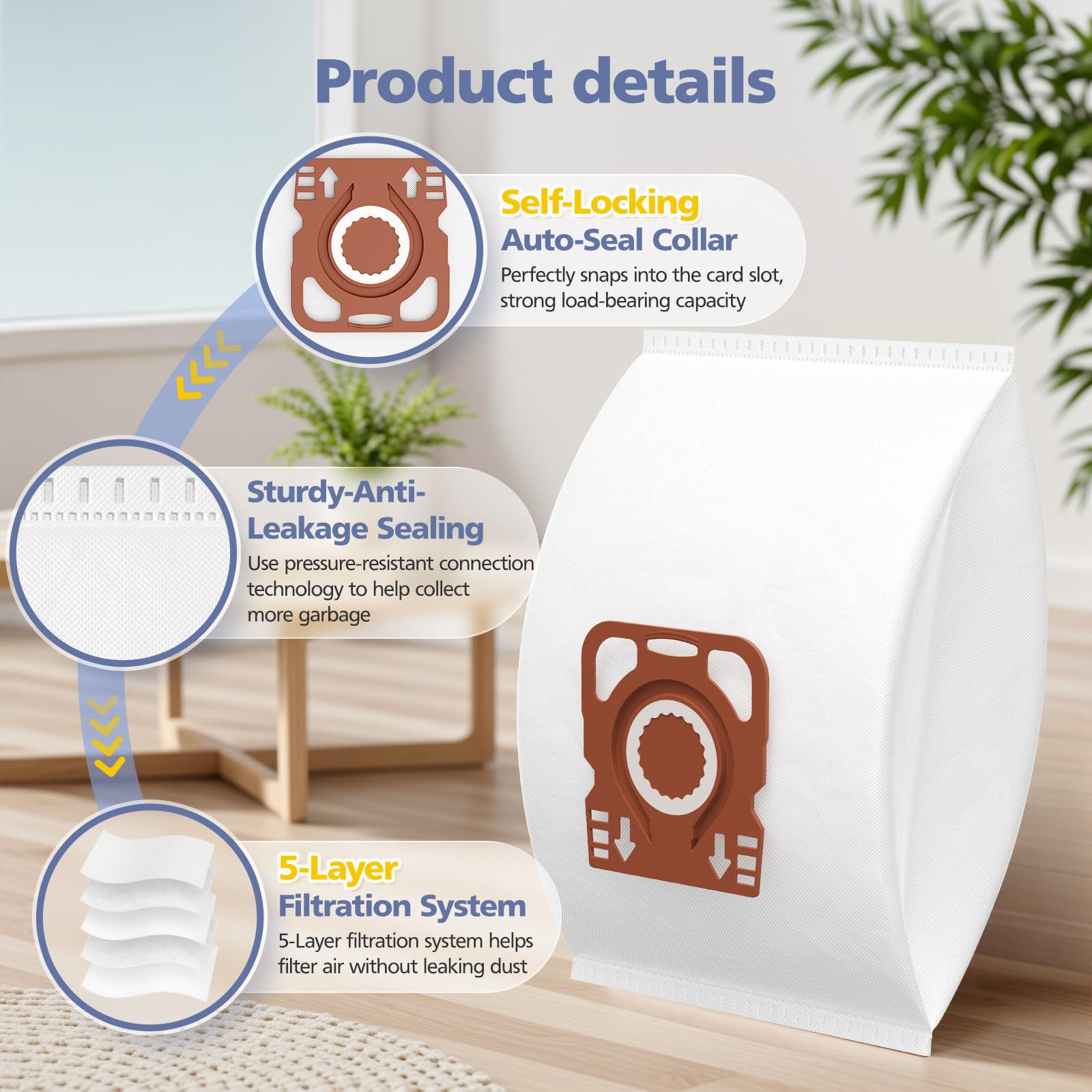 Gros plan sur la texture des sacs Ecleanfy HyClean Air TU/CO pour meilleure rétention