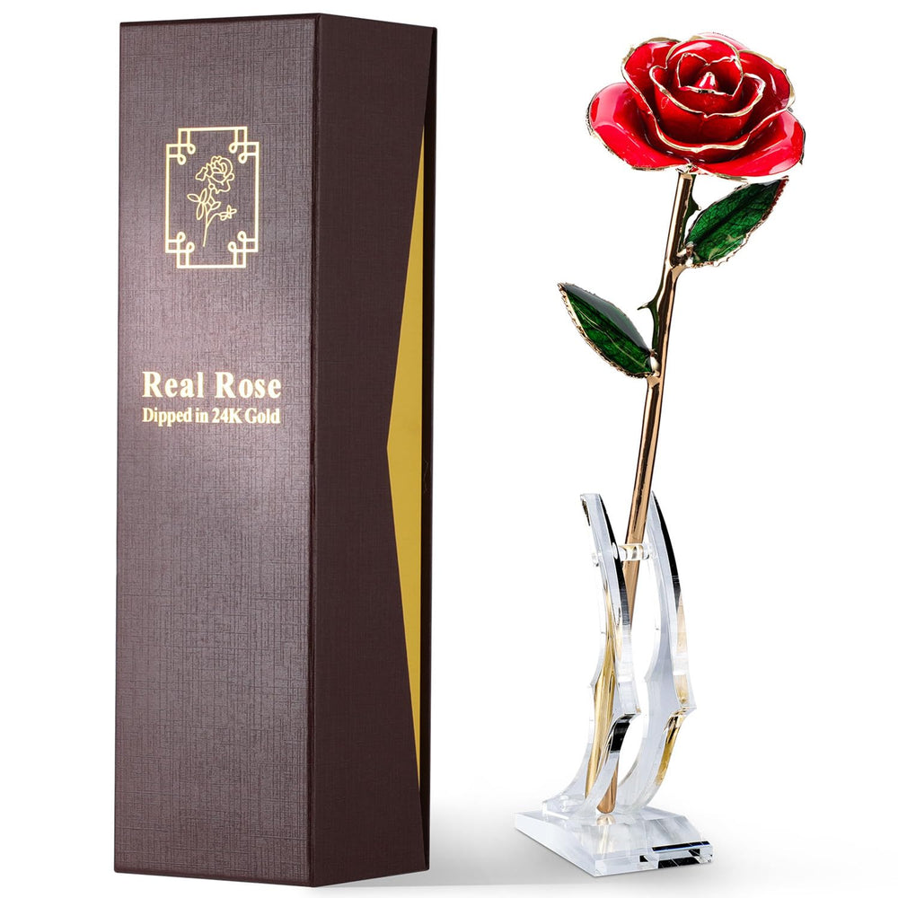 ECO SPACE coffret avant montrant la rose dorée prête à offrir avec élégance