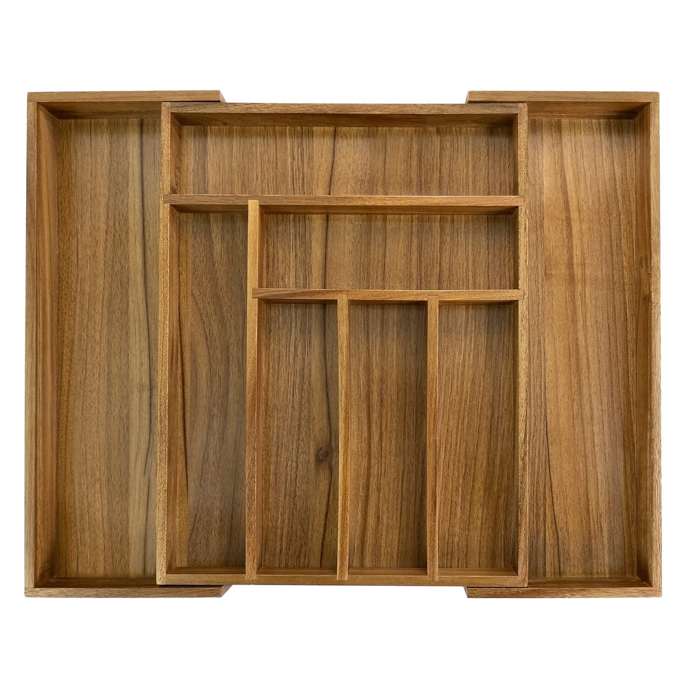EcoFives vue face avant du range-couverts en acacia, organise efficacement