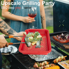 ECOIOU plateau noir utilisé pour présenter des grillades avec aspect soigné