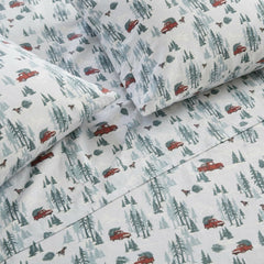 Détail du drap-housse Eddie Bauer avec élastique garantissant maintien