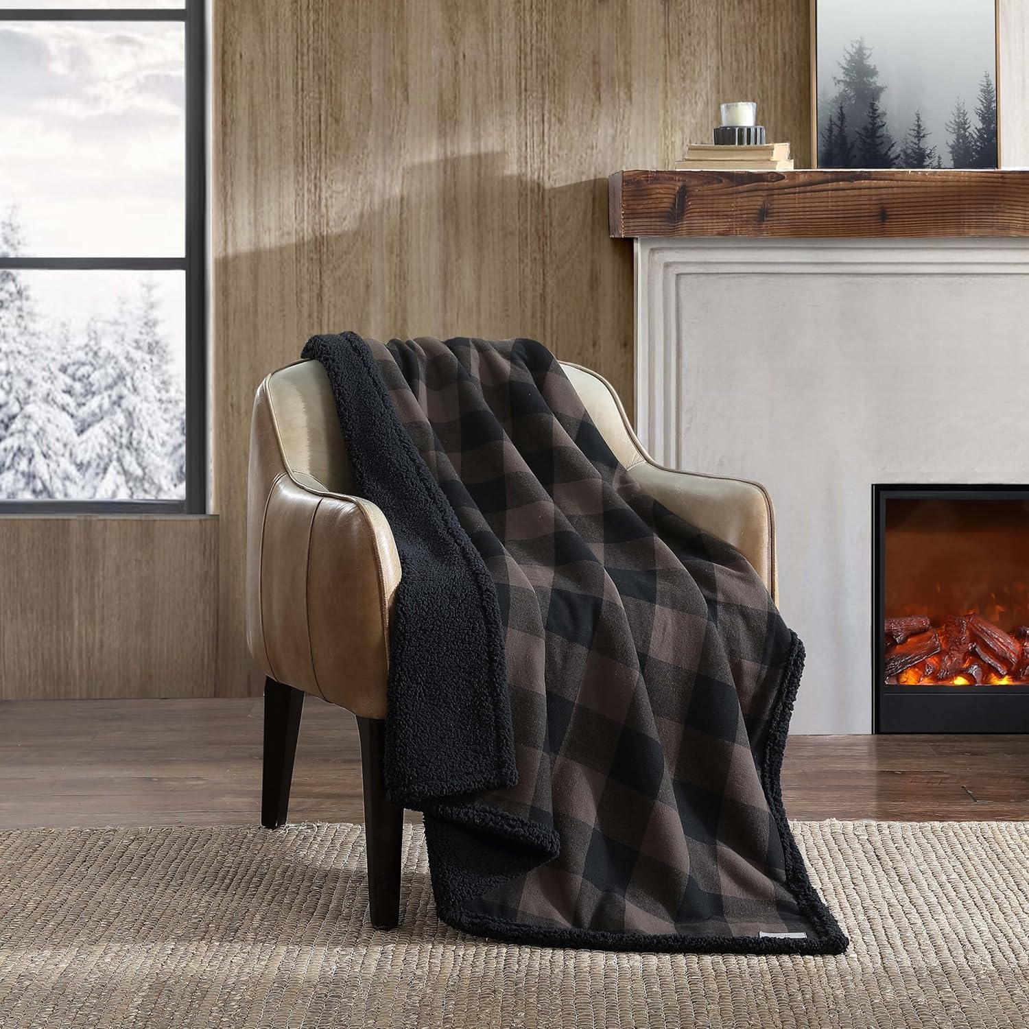 Eddie Bauer drapé sur lit apporte style cabane et chaleur supplémentaire