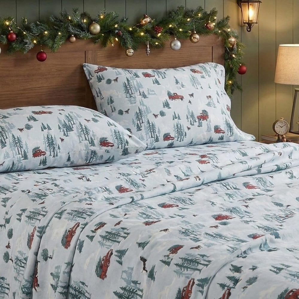 Taies Eddie Bauer disposées, illustrant l'apparence coordonnée