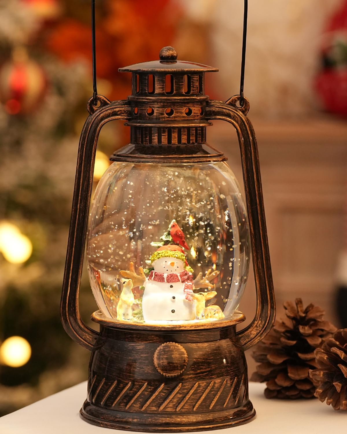 EDDORUNNING globe avant lanterne montrant scène festive et bénéfice décoration