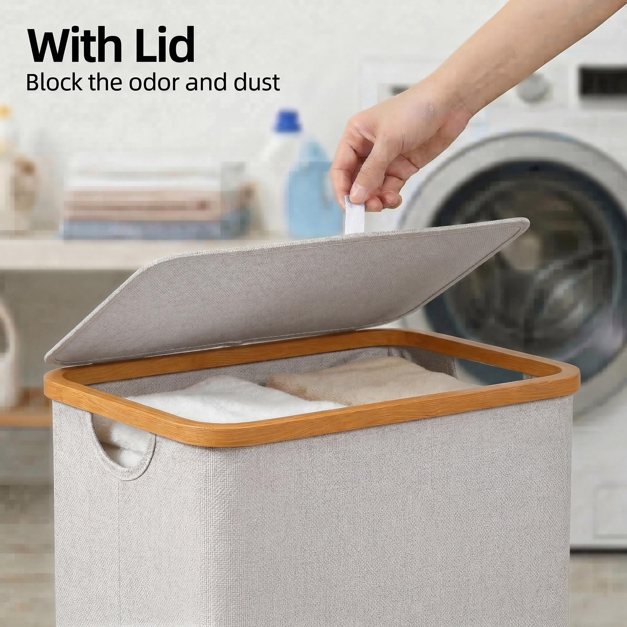 efluky couvercle fermé cachant le linge et limitant les odeurs
