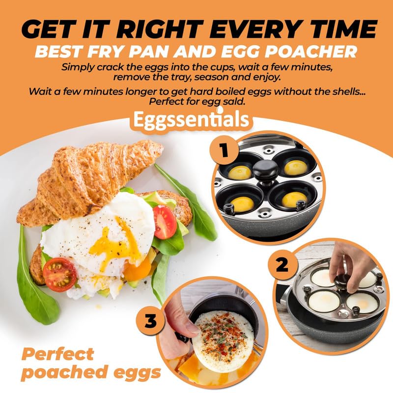 Eggssentials poêle en usage avec œufs pochés pour résultats réguliers