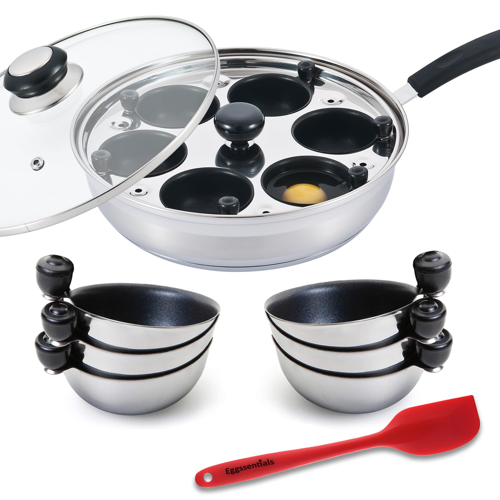 Eggssentials vue avant de la poêle inox durable avec finition satinée, praticité visible