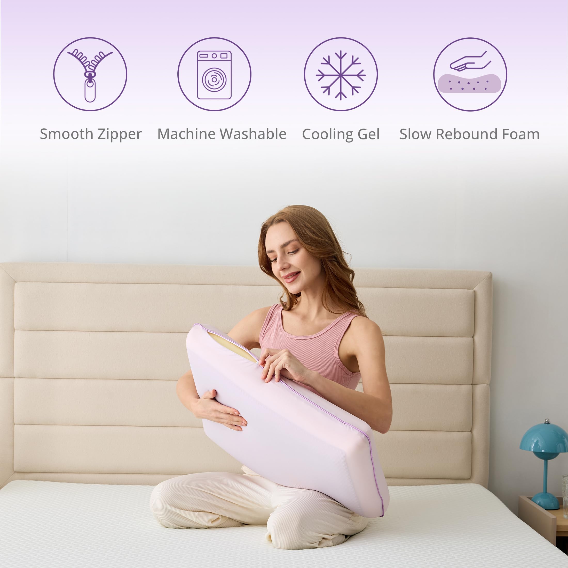 EGOHOME oreiller posé sur lit montrant taille standard et adaptation taie