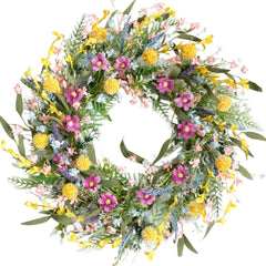 egolot couronne face porte montrant lavande et forsythia, ajoute couleur à l'entrée
