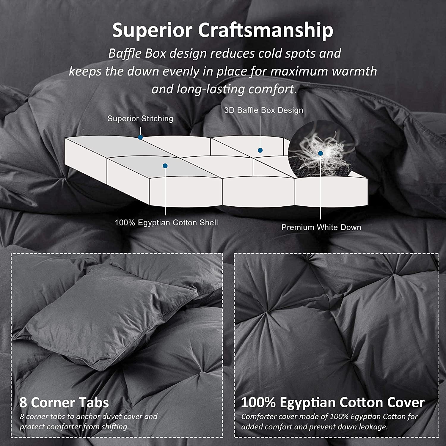EGYPTIAN BEDDING couette sur lit California King, tombé oversize élégant