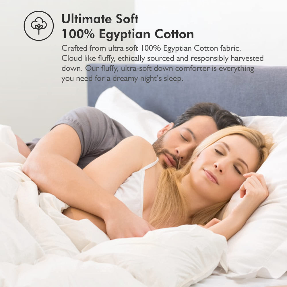EGYPTIAN BEDDING couette posée sur lit king montrant silhouette luxueuse