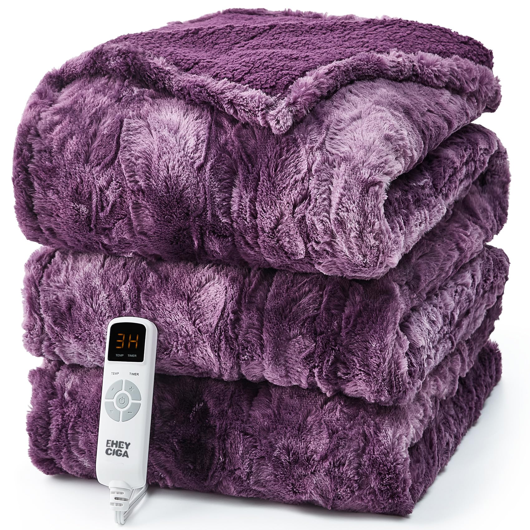 EHEYCIGA couverture chauffante face avant violette, look cosy et chaleur rapide