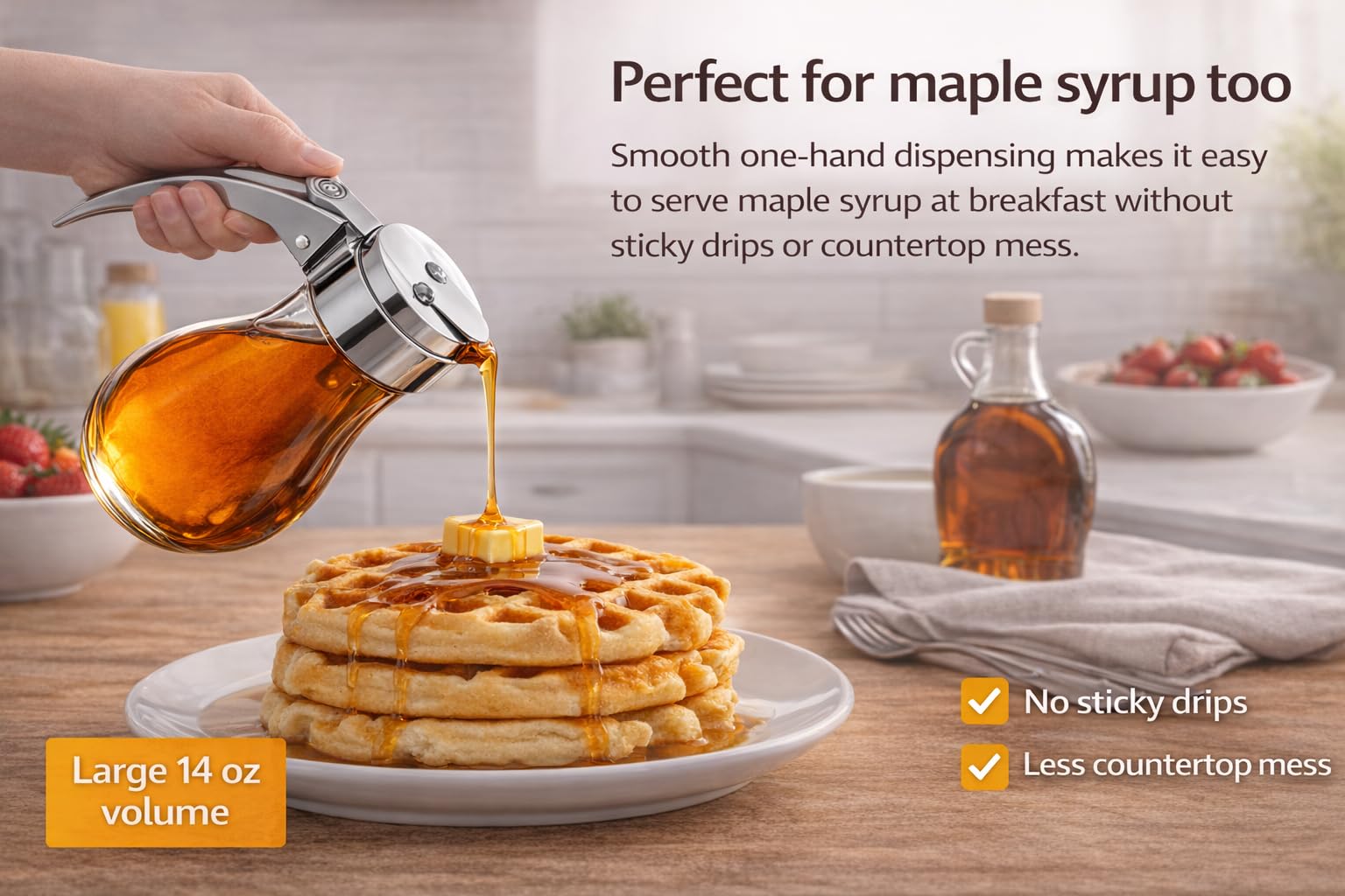 EHOMEA2Z distributeur en usage sur des pancakes montrant un service propre