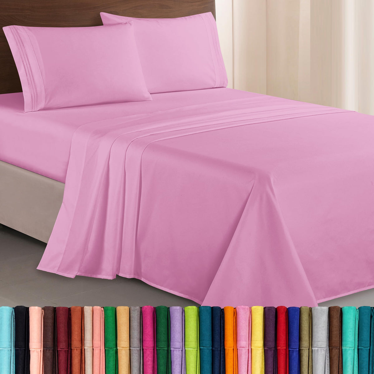 Elegant Comfort ensemble face montrant drap plat et drap-housse, aspect soyeux