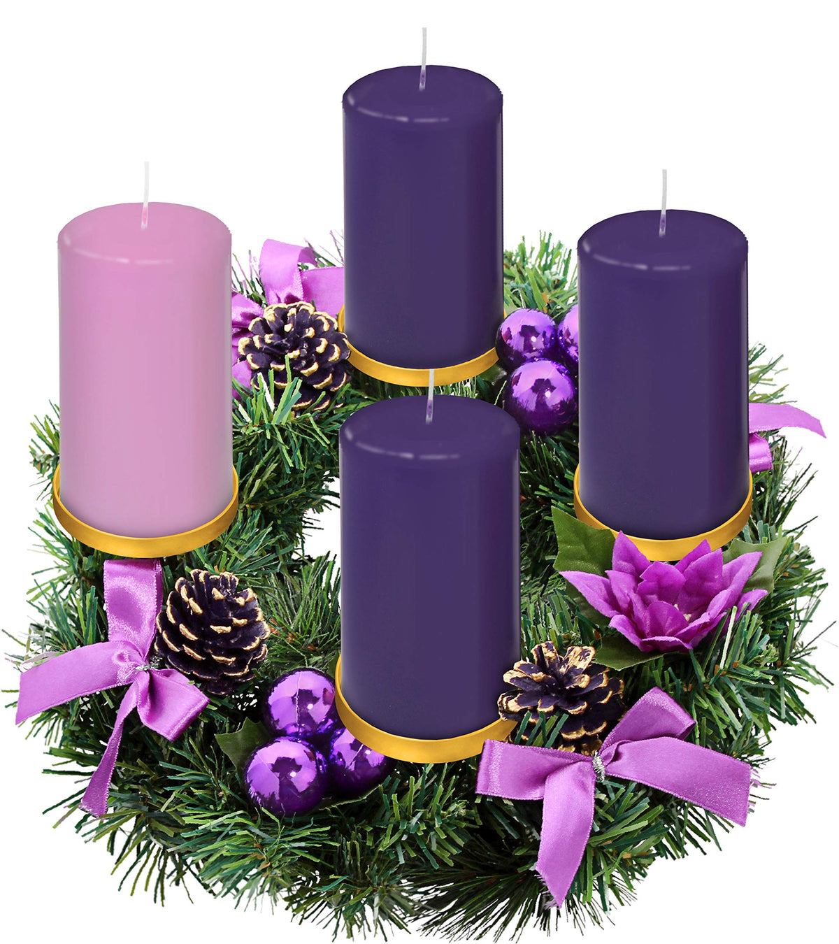 Elite Holiday Products couronne vue de face avec décor violet et doré, élégance festive