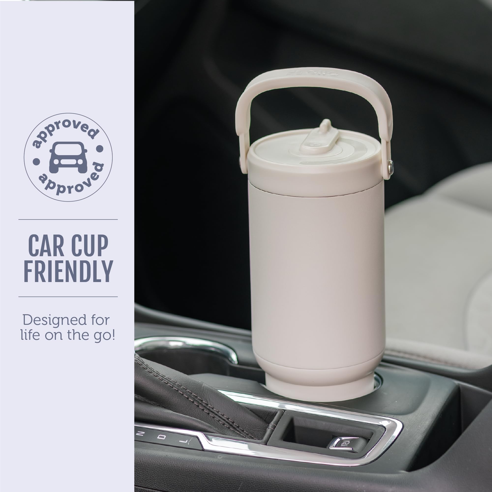 Ello Oasis Go+ comparé à un porte-gobelet de voiture montrant compatibilité