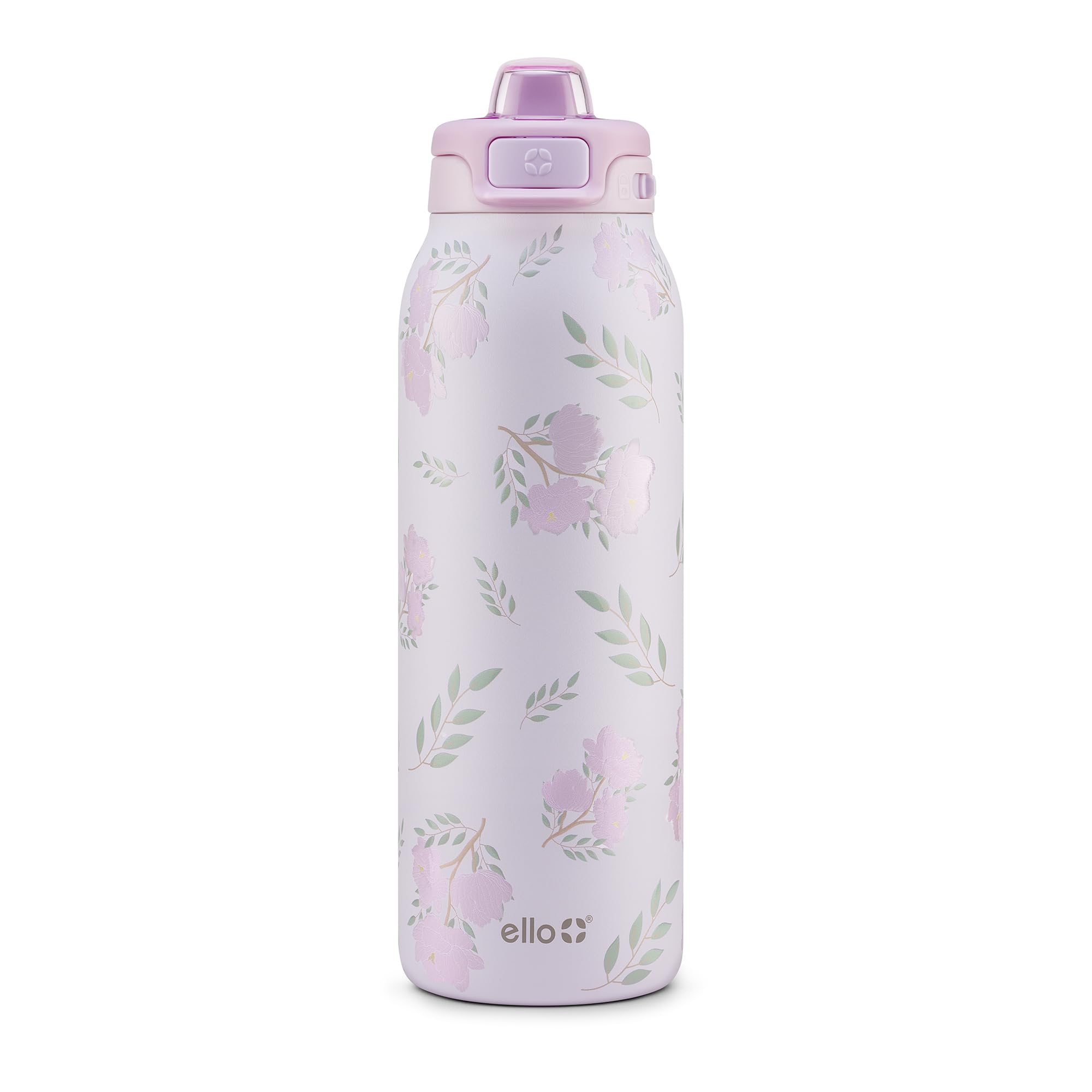 Ello montre la face avant de la bouteille Pop & Fill, design Blossom Bliss pratique