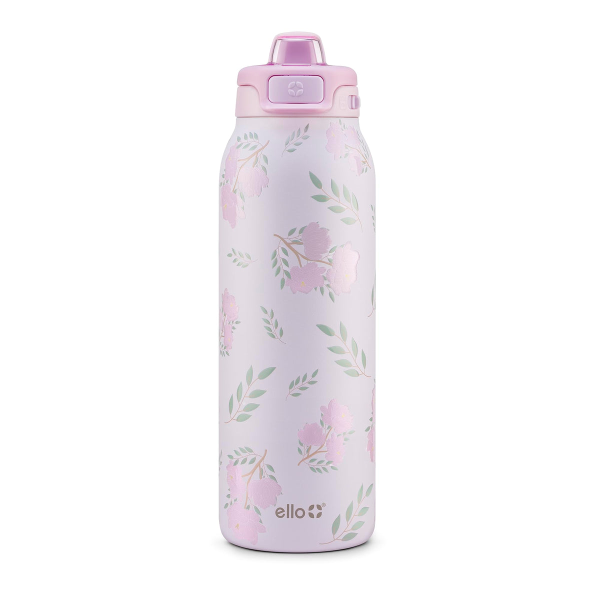 Ello montre la face avant de la bouteille Pop & Fill, design Blossom Bliss pratique