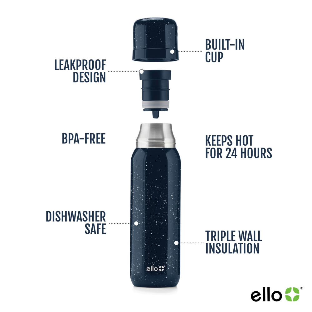 Ello Therma bouchon dévissé utilisé comme gobelet pour boire en chemin