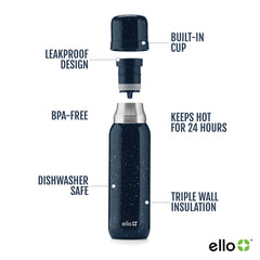 Ello Therma bouchon dévissé utilisé comme gobelet pour boire en chemin