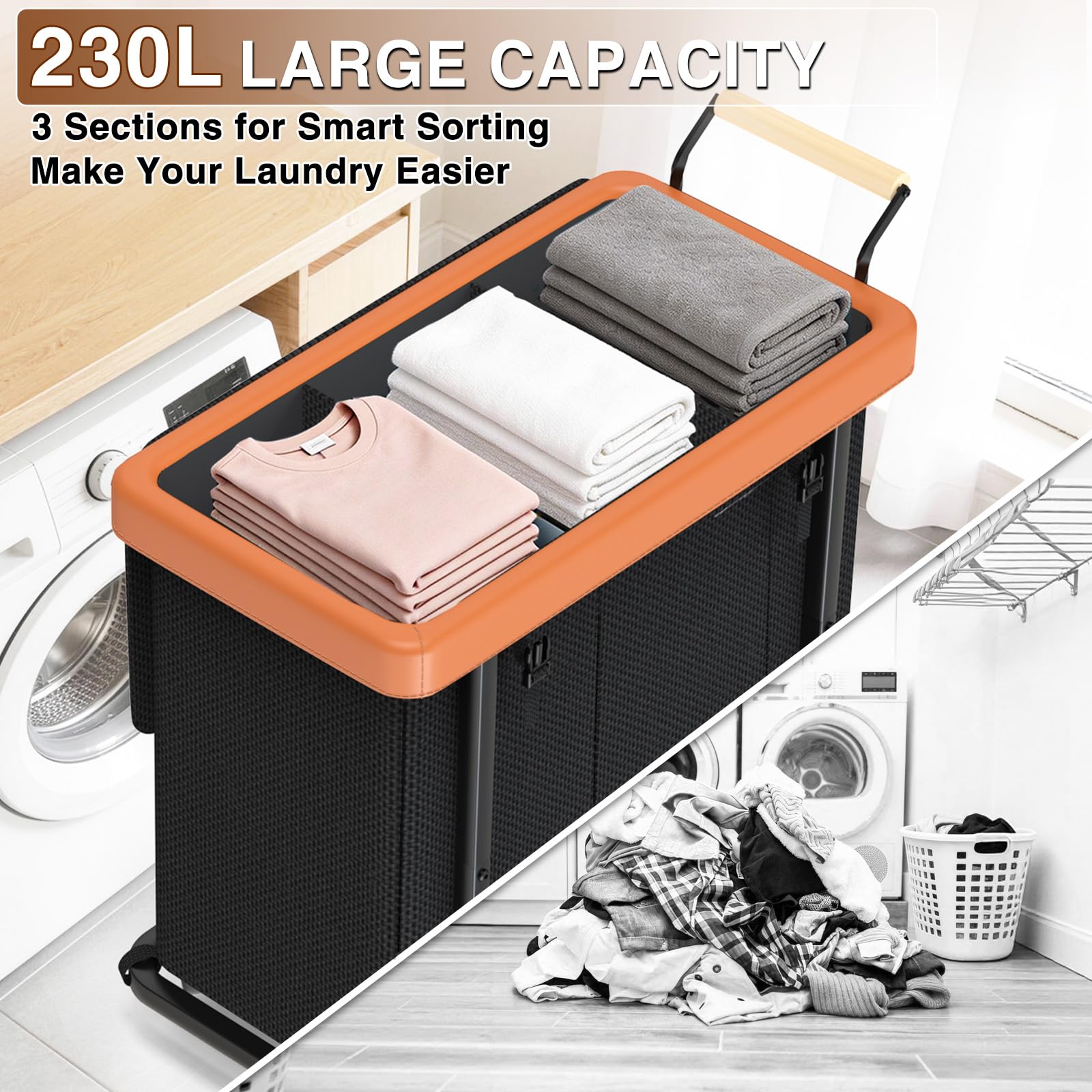 Elowen trois compartiments ouverts pour tri facile et rapide du linge