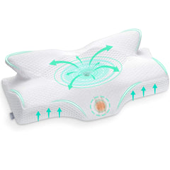 Elviros oreiller face avant montrant la forme ergonomique et confort