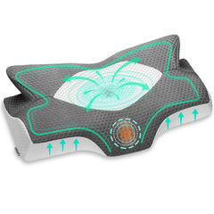Elviros oreiller face avant montrant forme ergonomique et soutien cervical
