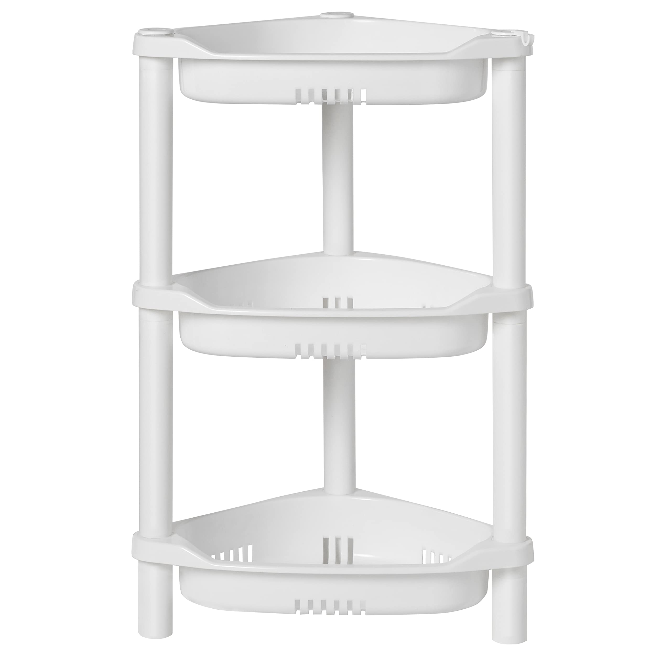 ELYKEN vue de face de l'étagère d'angle blanche, rangement compact