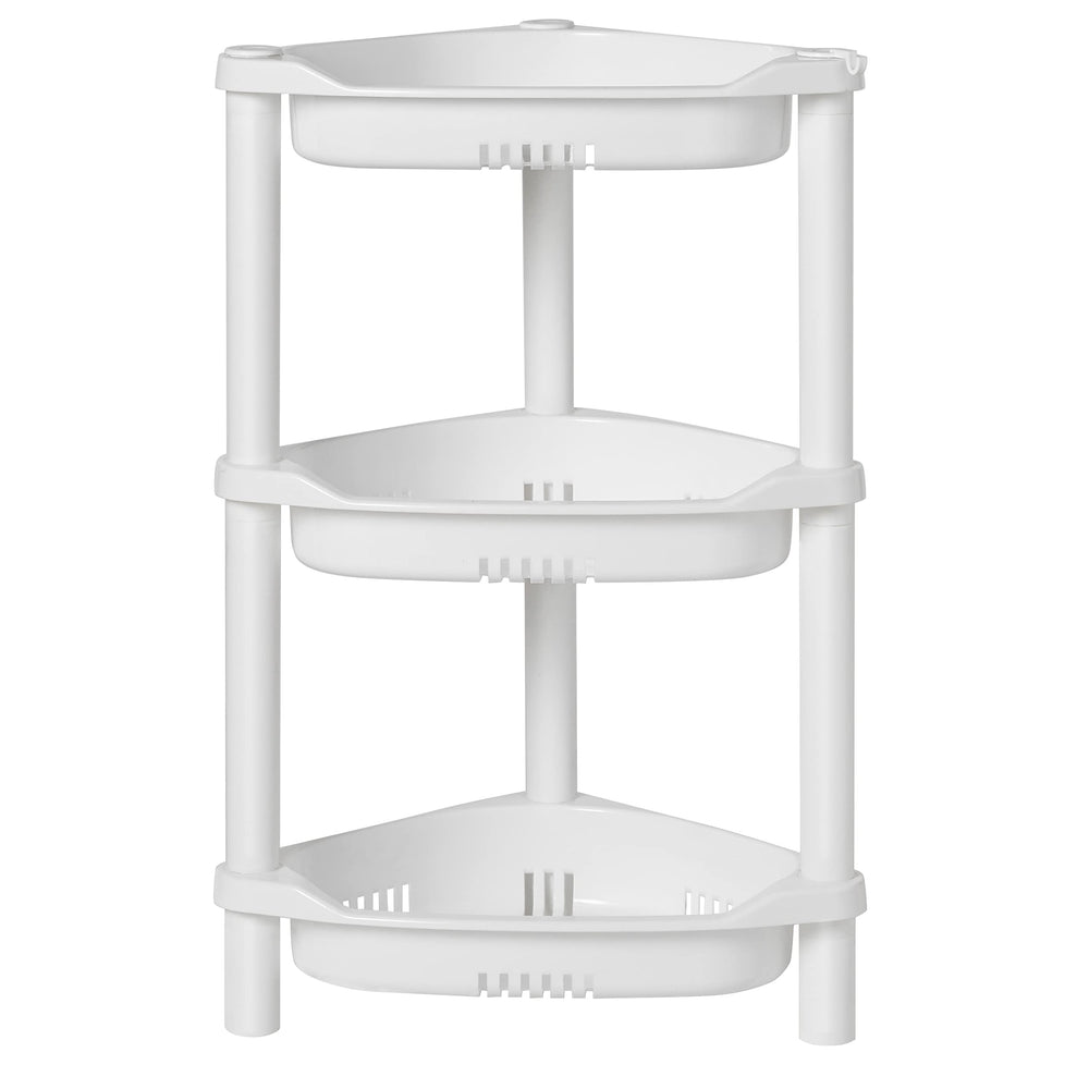 ELYKEN vue de face de l'étagère d'angle blanche, rangement compact