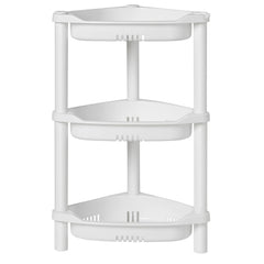 ELYKEN vue de face de l'étagère d'angle blanche, rangement compact